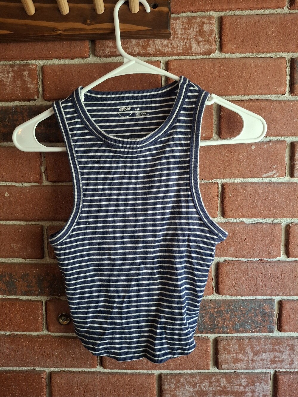 aerie Navy & White Striped Ribbed Tank